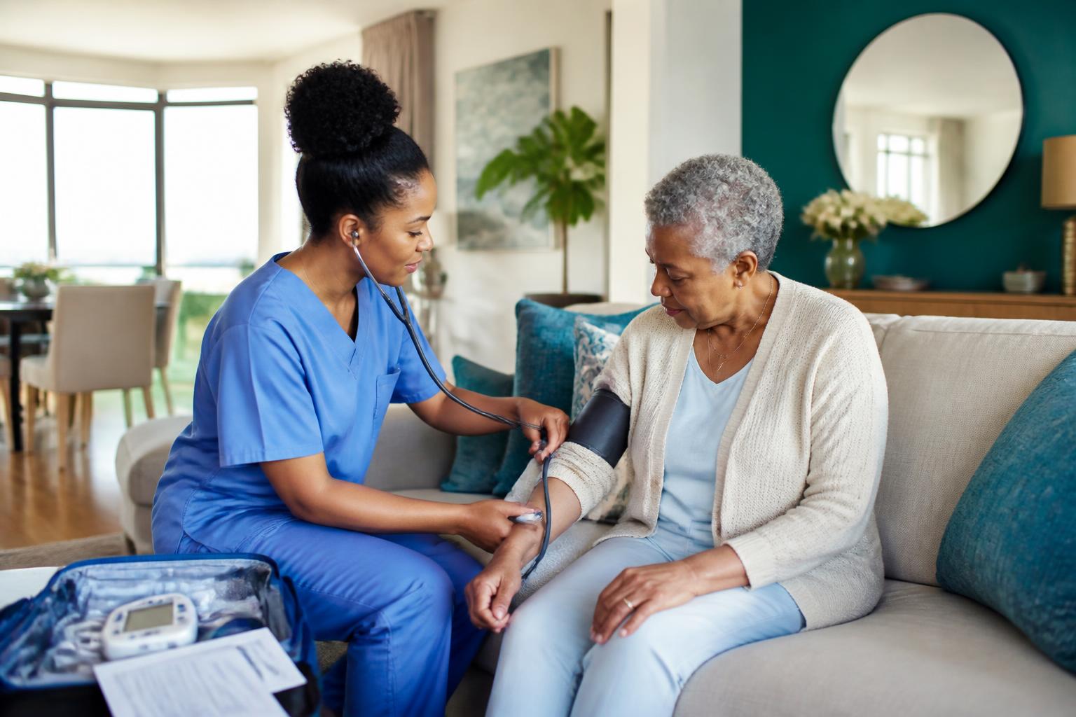 Home healthcare nurse attending a patient